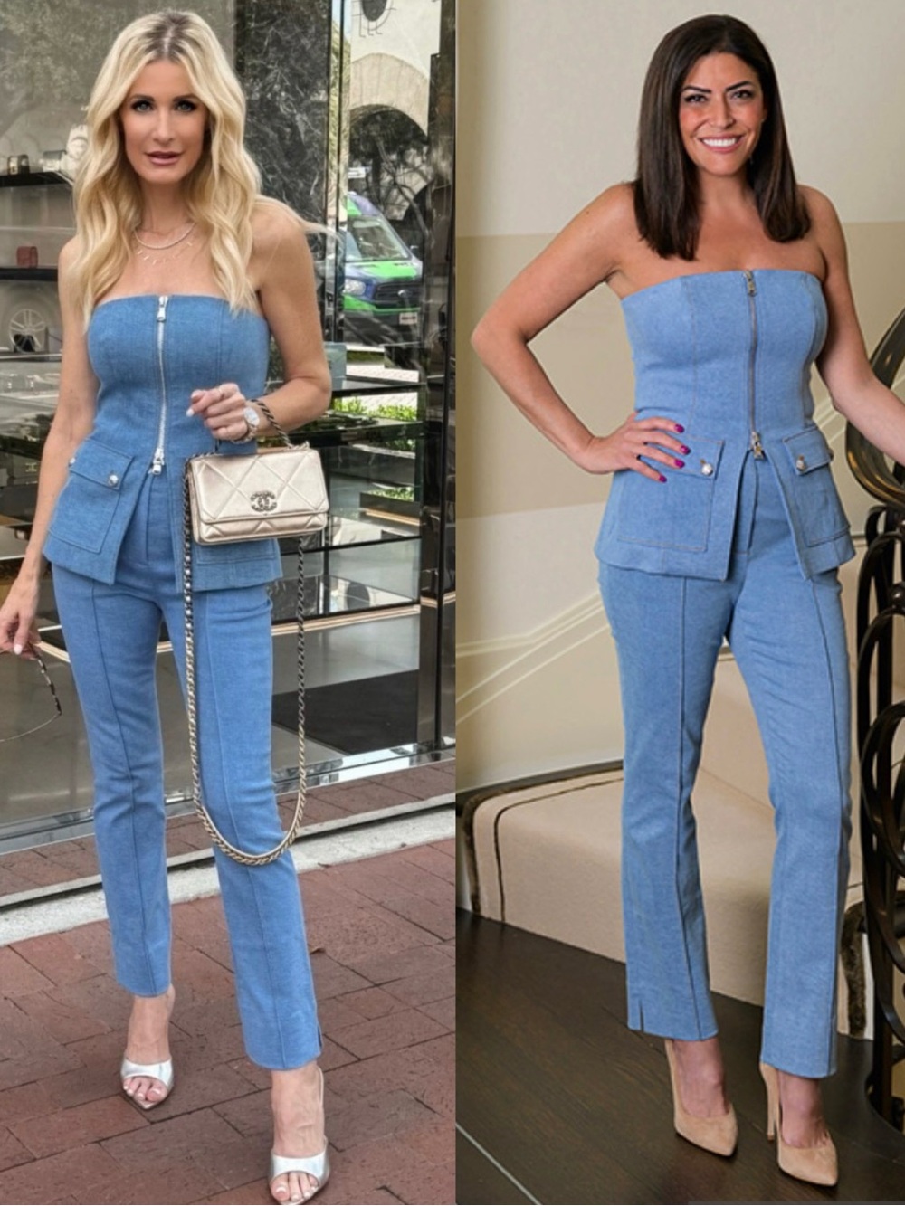 Veronica Bears Maeve Zip-Front Bustier & Kean Crop Denim Pants Set. Size 0/4